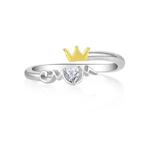 QX Custom Oem Fine Women 925 Sterling Silver Zircon Jewellery Wholesale Wedding Engagement Adjustable Mom Crown Ring