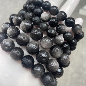 Cuentas Redondas de Piedra Lunar de Meteorito de Obsidiana Plateada Natural Talladas a Mano de 9 mm, 11 mm y 13 mm para la Fabricación de Joyas - Product Image 1