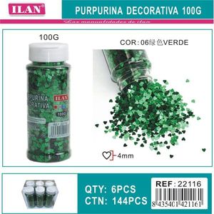 Glitter decorativo Ilan a forma di cuore verde 100g per lavori artigianali - Product Image 1