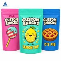 Sachet à collation imprimé personnalisé motif dessin animé, refermable avec fermeture éclair et trou de suspension, qualité alimentaire, vente en gros pour bonbons et sucettes au citron