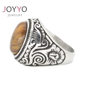 Anillo de ágata de ópalo para hombre, joyería de Turquía, Vintage, de acero inoxidable, patrón de llama de hip hop, Ojo de Tigre - Product Image 3