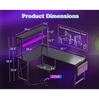Escritorio Gamer en Forma de L de Indonesia, Mesa de Oficina con Estructura de Madera y Metal, Patas RGB, Escritorio para Estudiar con Espacio de Almacenamiento