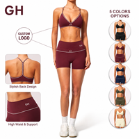 Ensemble de yoga pour femme GH avec logo personnalisé, color block, soutien-gorge de sport et short très extensibles, effet ventre plat, tenue de fitness et de gym