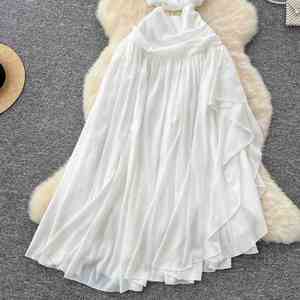 Vestido Midi Casual de Chifón Sólido con Hombro Descubierto, Asimétrico, Delgado, Lavable, Transpirable y Ecológico para Mujer - Product Image 3