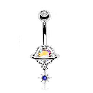Gitmek parti 1 adet cerrahi çelik yıldız ay sarkan göbek düğme yüzükler kadınlar için vücut Piercing takı kristal gezegen göbek yüzük