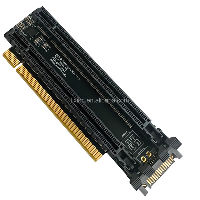 PCI-E 4.0 X16 1 to 2 Expansion Card Gen4 Split Card PCIe-Bifurcation 16X to X8x8 Spaced Slots CPU 4P / Sata Power Supply Port