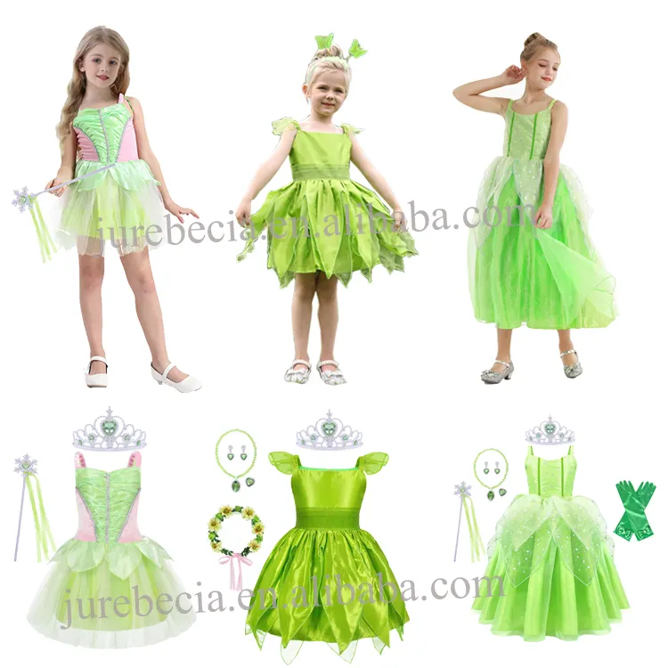 Peri prenses elbise Tinkerbell kostüm küçük kızlar fantezi doğum günü elbise cadılar bayramı Cosplay kıyafet kelebek kanatları ile