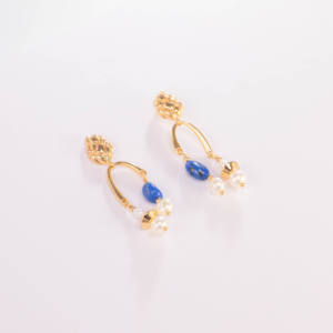 Pendientes Colgantes Vintage de Oro Chapado con Lapislázuli y Perlas de Agua Dulce para Mujer, Pendientes de Aro Bohemios de Moda, Joyería de Lujo para Fiesta - Product Image 4