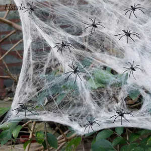Halloween Jaring Laba-laba Elastis dengan Spider Horror Rumah Hantu Halaman Pengaturan Adegan Halloween Alat Peraga Dekoratif Faux SD032