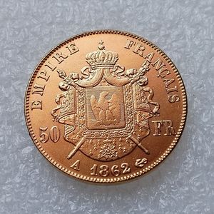 Réplique de pièce de monnaie française de 50 Francs de 1862-1868, représentant l'Empereur <span class=keywords><strong>Napoléon</strong></span> III couronné, en laiton plaqué, pièce de collection. - Product Image 4