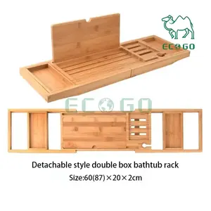 Plateau de baignoire de salle de bain en bambou naturel 100% avec support de livre de bain de luxe et savon pour l'utilisation de la salle de bain - Product Image 4