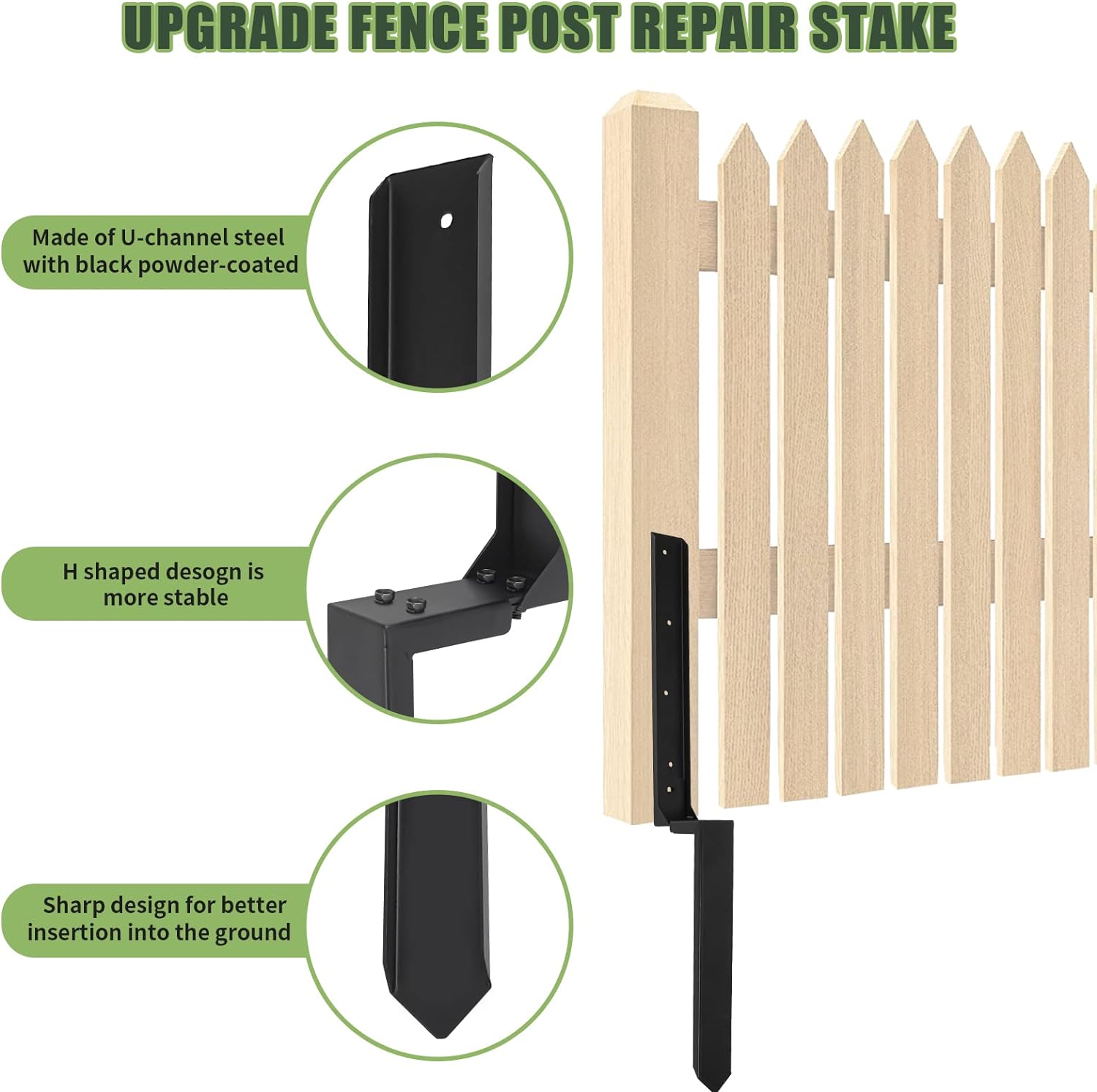 Kit di riparazione per pali di recinzione, picchetti per riparazione di pali di recinzione, picchetto di ancoraggio per pali di recinzione per pali di recinzione in legno inclinati