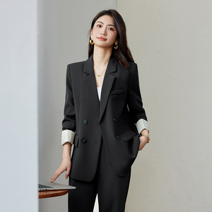 Women's Suit Set Double Breasted Solid Color Polyester Anti Wrinkle Casual Professional Blazer Pants Set - Product Image 4
