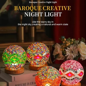 Lámpara de Mesa Turca Retro, Decoración Creativa con Bola de Vidrio Mosaico, Base de Madera Estilo Bohemio, Lámpara de Noche para Dormitorio, Gran Venta - Product Image 5