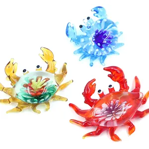 Fleur à l'intérieur de Noël mer crabe Animal verre Carfts Figurine décor main coup suspendu ornement