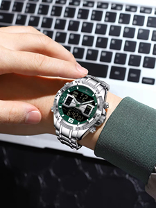 Montre sport pour homme POEDAGAR E103, double affichage analogique-numérique, quartz, étanche 3ATM, acier inoxydable - Product Image 4