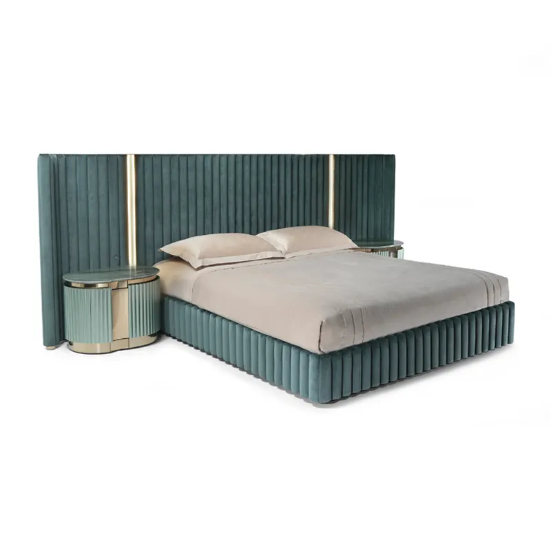 سرير إيطالي عالي الجودة بأحدث طراز للفيلات بحجم كبير سرير فاخر من جلد نوباك مجموعة أثاث غرف نوم سرير