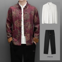 Ensemble haut de gamme pour homme, style Tang chinois, col montant, fermeture boutonnée, doublure polaire, chaleur, patchwork en fibre de bambou