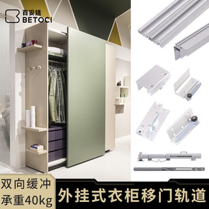 External Top-Mounted Sliding Door Track Double Damper Aluminum Alloy Ceiling Mount For Wardrobes Tv Cabinets - Product Image 2