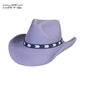 100% 澳大利亚羊毛毡宽边牛仔帽女紫色带定制标志散装牛仔帽
