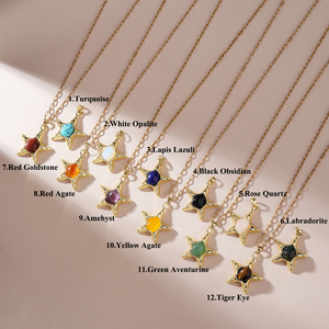Collana con Ciondolo Classico a Forma di Stella, Charm in Pietra Naturale, Cristallo Curativo, Gioielli con 12 Segni Zodiacali, Regali all'Ingrosso - Product Image 2