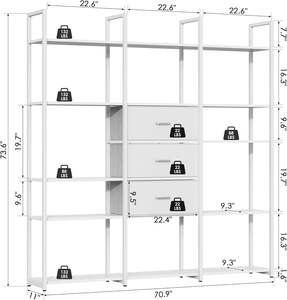 Étagères de présentation ouvertes blanches pour bureau à domicile <span class=keywords><strong>Etagere</strong></span> Triple Wide Shelf Book Case Tall Bookshelf 3 Drawers Storage Shelves Bookcase - Product Image 2