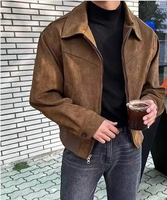 Veste décontractée vintage ample à col à revers et fermeture éclair pour homme, couleur unie, collection automne-hiver 2026, haute couture