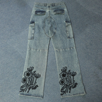 Pantalon Cago Denim Vintage Y2K pour Femme Broderie Personnalisée sur Jeans Brodés de Fleurs pour Dame
