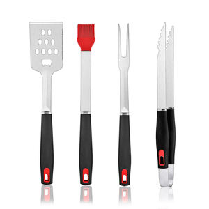 Outils de <span class=keywords><strong>barbecue</strong></span> robustes, 4 pièces, accessoires de <span class=keywords><strong>barbecue</strong></span> en acier inoxydable, ensemble d'outils avec poignée en plastique noir pour la maison et le camping - Product Image 1