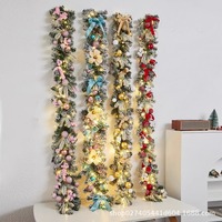 Guirlande de Noël scintillante motif flocon de neige, style européen, en PVC, décorations nœuds et boules pour vitrines de centres commerciaux et escaliers
