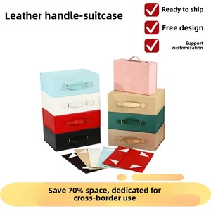 One-piece Folding Box Flip Cover Magnetic Suction Advanced Leather Handlebar Gift Packaging Portable Specialty Paper Box - Product Image 5
