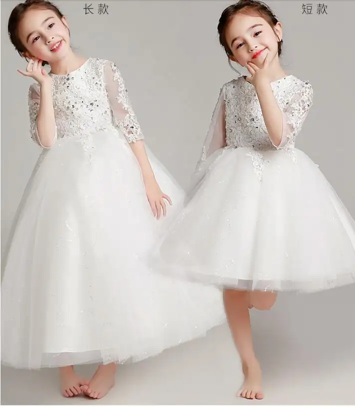 Elbise gelinlik çocuklar kızlar için elbiseler çocuk uzun beyaz dantel prenses kız elbise parti düğün için