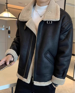 Giacca invernale All-In-One da <span class=keywords><strong>uomo</strong></span> <span class=keywords><strong>di</strong></span> <span class=keywords><strong>marca</strong></span> alla moda giacca <span class=keywords><strong>di</strong></span> pelliccia <span class=keywords><strong>di</strong></span> agnello In pelle <span class=keywords><strong>di</strong></span> cuoio e cotone spessa e abbigliamento da motociclista - Product Image 1