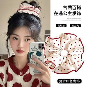 13cm Beauty <span class=keywords><strong>Red</strong></span> Polka Dot Bow Haar <span class=keywords><strong>Scrunchie</strong></span> Stoffen Paardenstaart Haarband voor Schattige Meisjes Studenten - Product Image 6