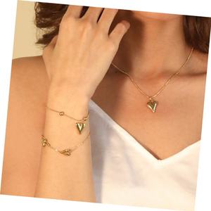 Collar de Corazón con Cuentas y Cadena de Acero Inoxidable Chapado en Oro de 18K, Joyería Personalizada al por Mayor, Sin Deslustre, para Mujer - Product Image 1