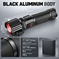 Lampe torche LED rechargeable USB-C W5197 noire, zoomable, fonction batterie externe, autonomie 3-4h, 1000 lumens, IP54, mise au point réglable