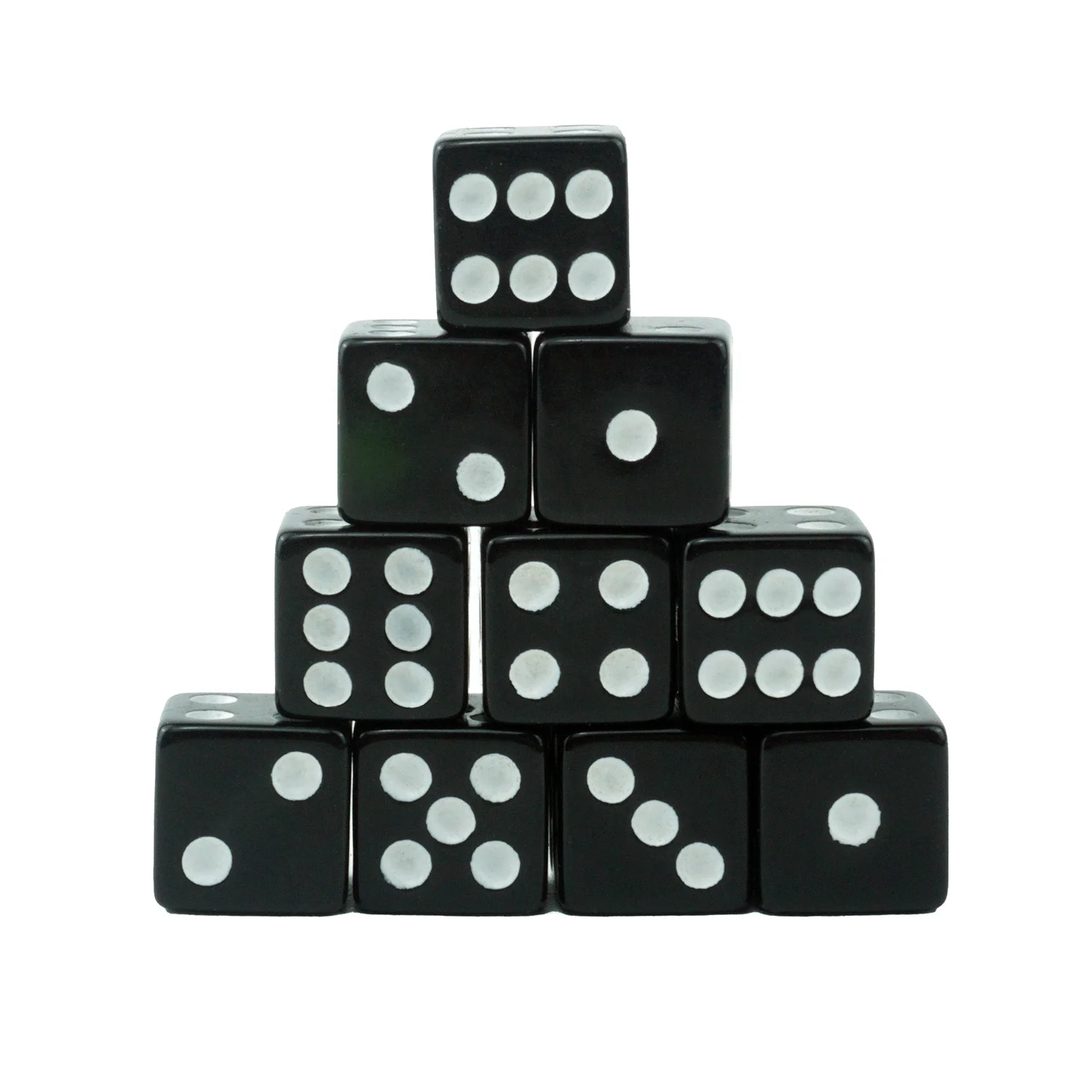 kaile Factory custom 10mm black acrylic dice with white dot square d6 sided with straight corner for casino card board games