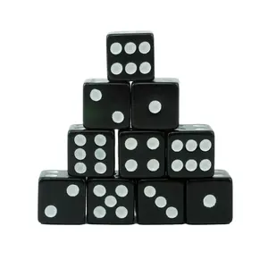 Fourniture directe d'usine, dés carrés en acrylique noir de 10mm, face d6 avec coin droit et point blanc pour jeux de casino