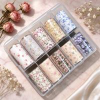 10 Rouleaux de 4*50cm de Films de Transfert 3D pour Ongles à Motifs Floraux Rose, Bleu, Blanc, Petits Autocollants Floraux pour Nail Art, Manucure French pour Salon de Manucure