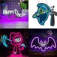 Panneau néon LED Joyeux Halloween, design chauve-souris avec texte, alimenté par USB, lumière néon acrylique pour fêtes, bar à domicile, décoration murale de bâtiment