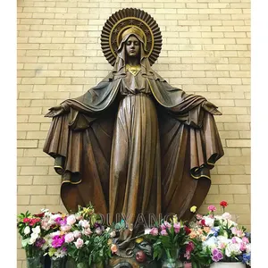 QUYANG كبيرة الحجم الحياة الكاثوليكية الفن الديني المعادن النحاس الأم ماري النحت البرونزية العذراء ماري التماثيل للبيع
