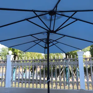 Özel 4.5*2.7 180g toz kaplama bahçe veranda açık çift taraflı ikiz şemsiye şemsiye Logo baskılı kozmetik kapları