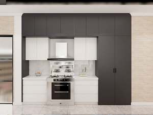 Gabinete de Cocina Moderno Personalizado en Gris con Islas, Estructura de Madera Contrachapada con Tablero de Melamina, Diseño Minimalista para Apartamento - Product Image 4