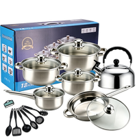 Ensemble de 18 ustensiles de cuisine haut de gamme en acier inoxydable avec bouilloire et ustensiles en nylon, compatible induction, casseroles et poêles, pour la cuisine