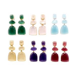 Boucles d'oreilles en cristal naturel 3 pierres Œil de chat Quartz rose Améthyste Boucles d'oreilles plaquées or argent Boucles d'oreilles à clous Bijoux en pierres précieuses Femmes - Product Image 1