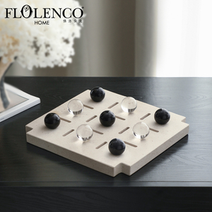 Flolenco Home Decor Pedra Xadrez Set Mármore Cinza Xadrez Contas De Vidro De Cristal Wabi-sabi Decoração Xadrez Game Set - Product Image 3