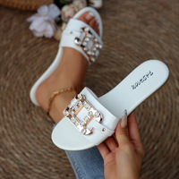 Damen Open-Toe PU-Sandalen mit Quadratschnalle, Slip-On Flache Sandalen für Sommer, Strand, Outdoor, Party, Dating, Alltag und Einkaufen