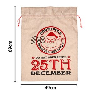 Sac cadeau en coton naturel avec lettre accessoire pour cadeaux, sac de noël en toile avec cordon de serrage, magnifique vin, Santa, nouveauté - Product Image 2