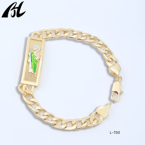 طقم أساور ذهبية L-700 بتصميم شخصيات دينية، ميدالية القديس مع رداء أخضر/وردي وهالة، مجوهرات كلاسيكية تعكس الإيمان - Product Image 6