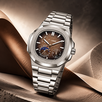 Montre en quartz or rose pour homme, boîtier coussin, bracelet en acier inoxydable, montre-bracelet résistante à l'eau pour affaires